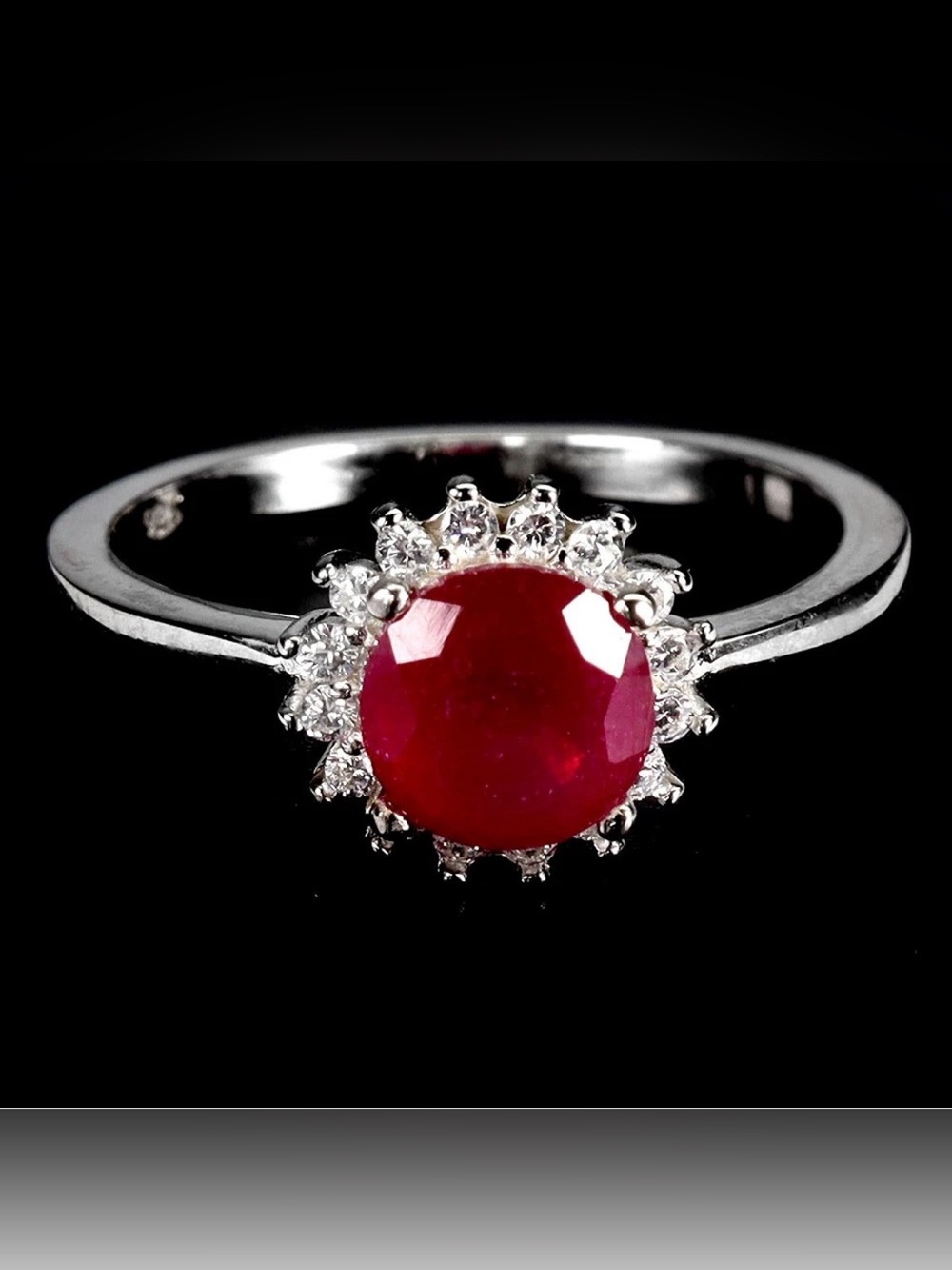 Stunning Vivid 1CT Red Ruby with Zircon Halo in 925 Sterling Silver Ring Size 6